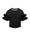 Gucci Sleeved Crewneck With Fur Trim And Ruched Detailing In Black