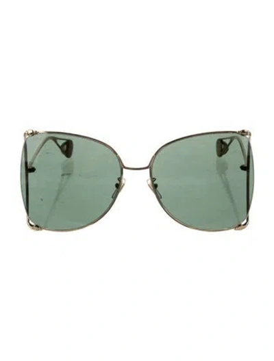 Pre-owned Gucci Faux Pearl Accents Aviator Sunglasses In Black