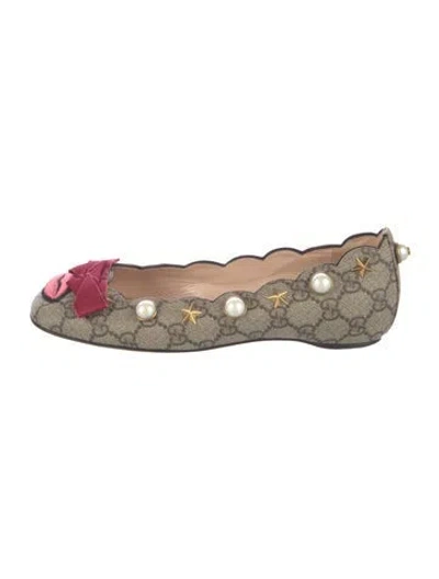 Pre-owned Gucci Faux Pearl Accents Bow Accents Ballet Flats In Multi