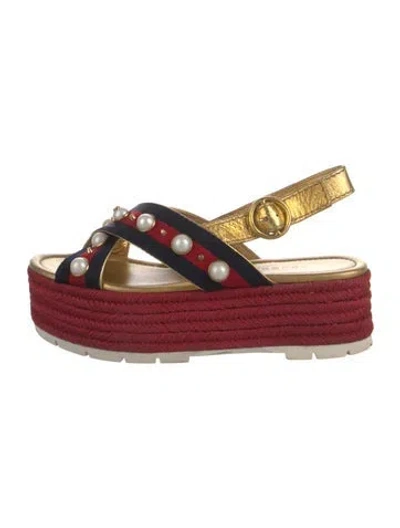 Pre-owned Gucci Faux Pearl Accents Canvas Espadrilles