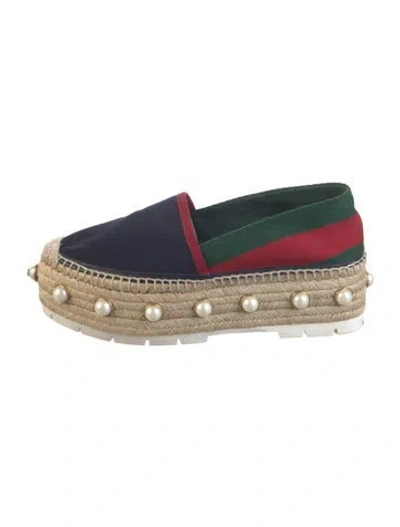 Pre-owned Gucci Faux Pearl Accents Canvas Espadrilles In Multi