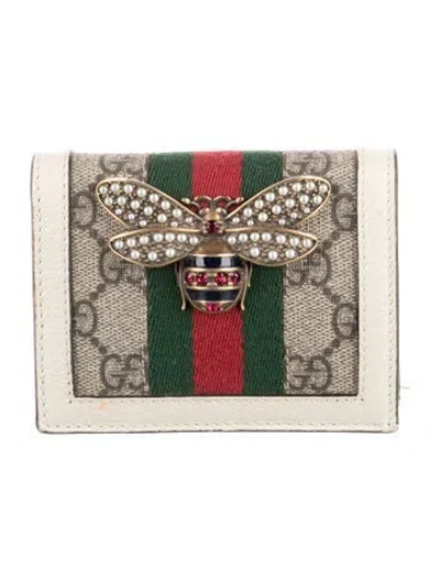 Pre-owned Gucci Faux Pearl Accents Canvas Wallet In Multi