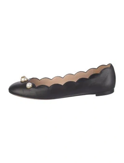 Pre-owned Gucci Faux Pearl Accents Leather Ballet Flats In Black