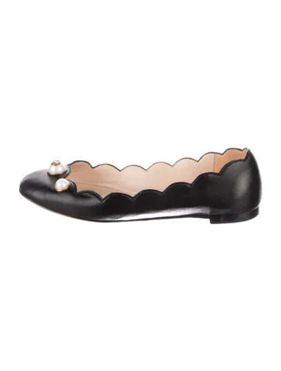 Pre-owned Gucci Faux Pearl Accents Leather Ballet Flats In Black
