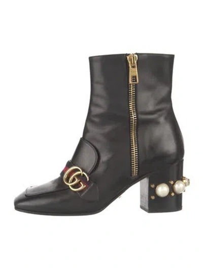 Pre-owned Gucci Faux Pearl Accents Leather Boots In Black