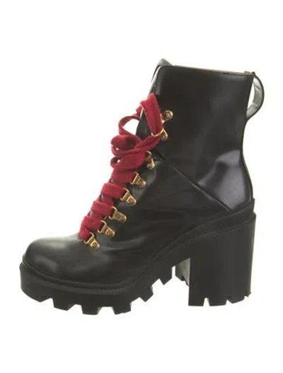 Pre-owned Gucci Faux Pearl Accents Leather Combat Boots In Black