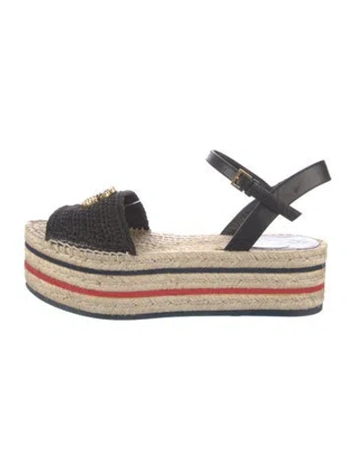 Pre-owned Gucci Faux Pearl Accents Leather Espadrilles In Black