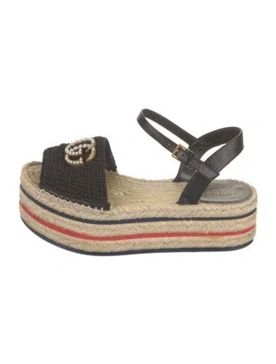 Pre-owned Gucci Faux Pearl Accents Leather Espadrilles In Black