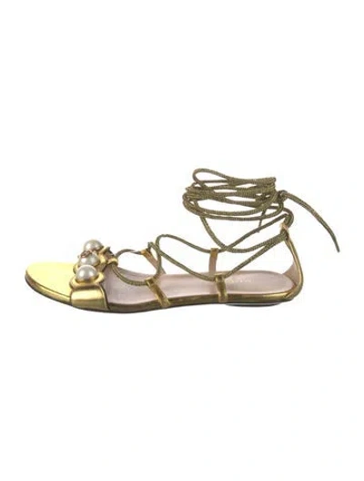Pre-owned Gucci Faux Pearl Accents Leather Gladiator Sandals In Gold