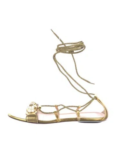 Pre-owned Gucci Faux Pearl Accents Leather Gladiator Sandals In Gold