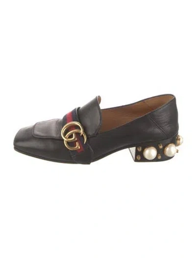 Pre-owned Gucci Faux Pearl Accents Leather Loafers In Black