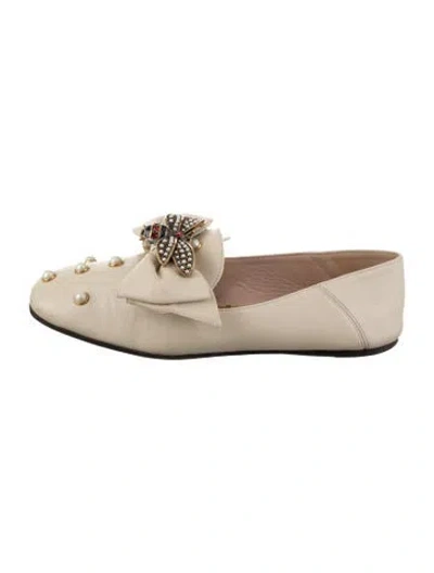 Pre-owned Gucci Faux Pearl Accents Leather Loafers In Neutrals