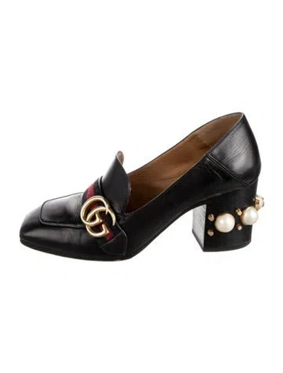 Pre-owned Gucci Faux Pearl Accents Leather Pumps In Black