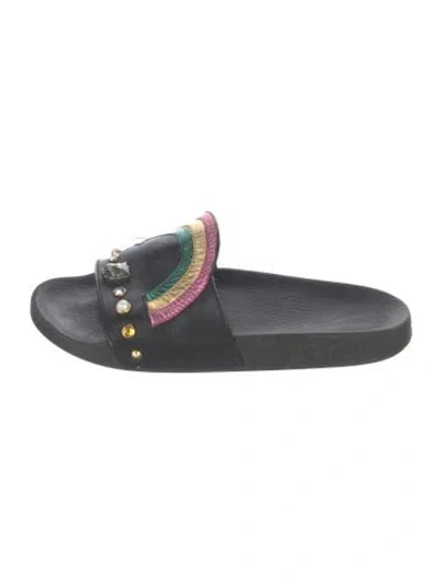 Pre-owned Gucci Faux Pearl Accents Leather Slides In Multicolor