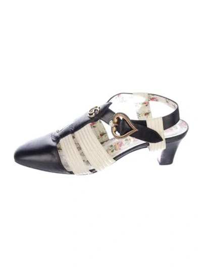 Pre-owned Gucci Faux Pearl Accents Leather Slingback Pumps