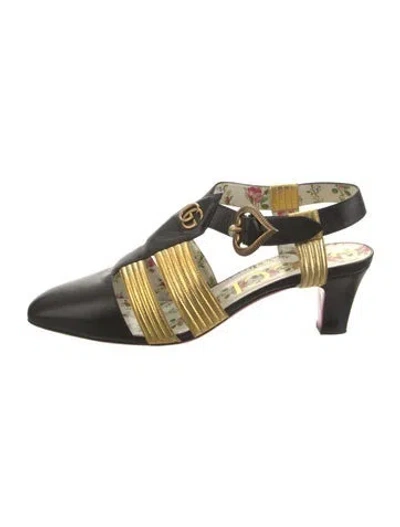 Pre-owned Gucci Faux Pearl Accents Leather Slingback Pumps In Black