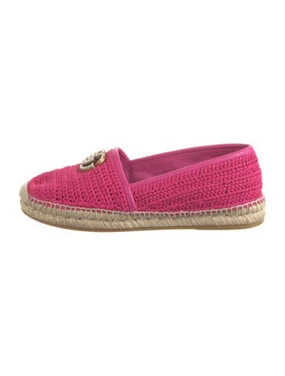 Pre-owned Gucci Faux Pearl Accents Leather Trim Embellishment Espadrilles In Neutrals/pink