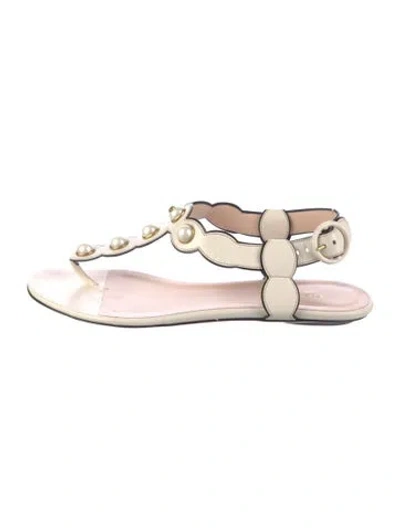 Pre-owned Gucci Faux Pearl Accents Leather T-strap Sandals In Neutral