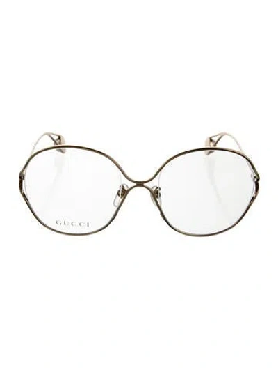 Pre-owned Gucci Faux Pearl Accents Oversize Eyeglasses In Gold