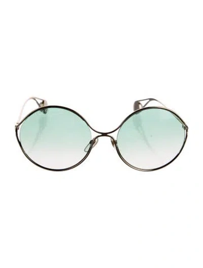 Pre-owned Gucci Faux Pearl Accents Oversize Sunglasses In Gold