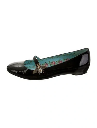 Pre-owned Gucci Faux Pearl Accents Patent Leather Ballet Flats In Green