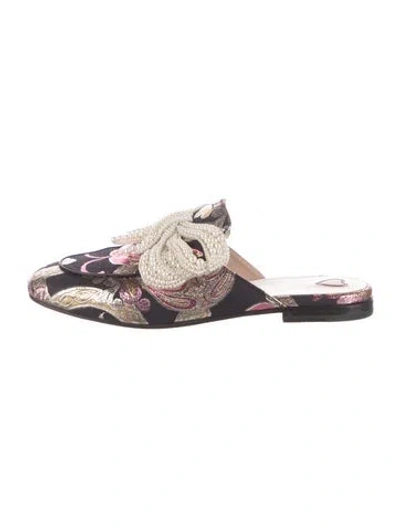 Pre-owned Gucci Faux Pearl Accents Printed Mules In Black