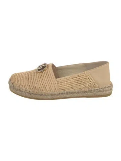 Pre-owned Gucci Faux Pearl Accents Raffia Espadrilles In Neutral