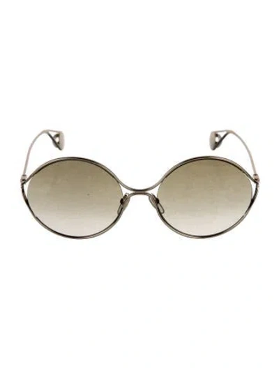 Pre-owned Gucci Faux Pearl Accents Round Sunglasses In Gold