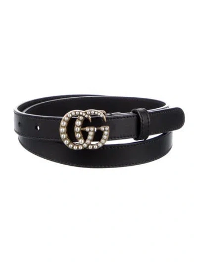Pre-owned Gucci Faux Pearl Accents Skinny Belt In Black