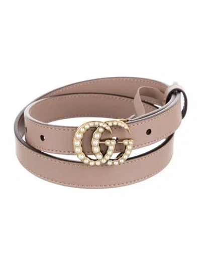 Pre-owned Gucci Faux Pearl Accents Skinny Belt In Neutral