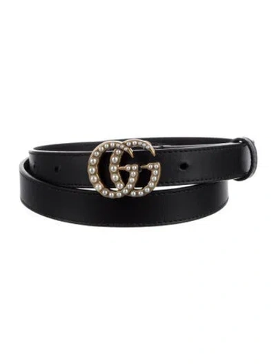 Pre-owned Gucci Faux Pearl Accents Skinny Belt W/ Tags In Black