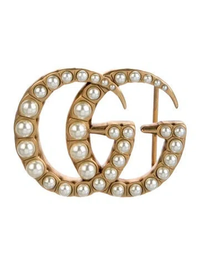 Pre-owned Gucci Faux Pearl Accents Skinny Waist Belt In Gold