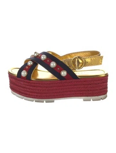 Pre-owned Gucci Faux Pearl Accents Studded Accents Espadrilles In Multi