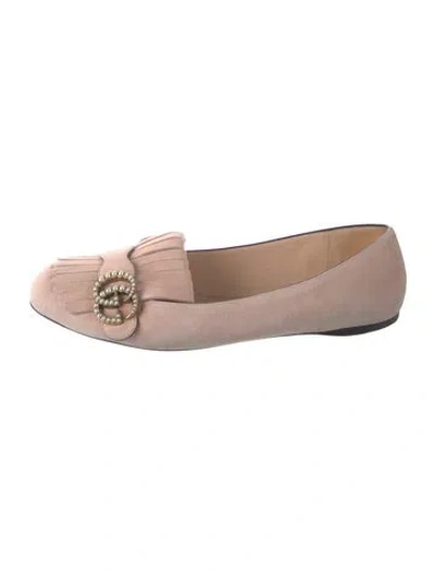 Pre-owned Gucci Faux Pearl Accents Suede Loafers In Pink