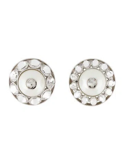 Pre-owned Gucci Faux Pearl & Crystal Interlocking 'g' Clip-on Earrings