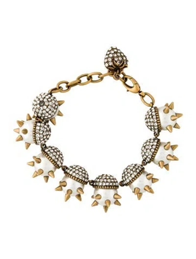 Pre-owned Gucci Faux Pearl & Crystal Studded Strawberry Charm Bracelet, 7.25" In White
