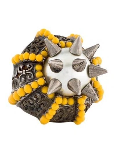 Pre-owned Gucci Faux Pearl & Resin Spike Ring In Yellow