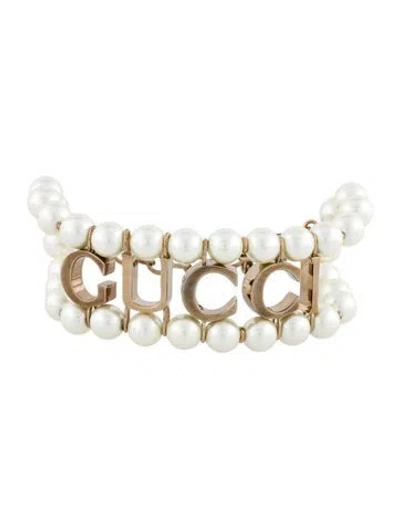 Pre-owned Gucci Faux Pearl Bead Bracelet, 7.75" In White