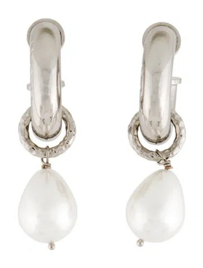 Pre-owned Gucci Faux Pearl Charm Hoop Earrings In Multi