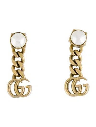 Pre-owned Gucci Faux Pearl Double G Earrings In Multi