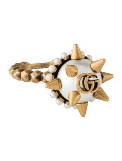 Pre-owned Gucci Faux Pearl Gg Spike Cocktail Ring In Multicolor