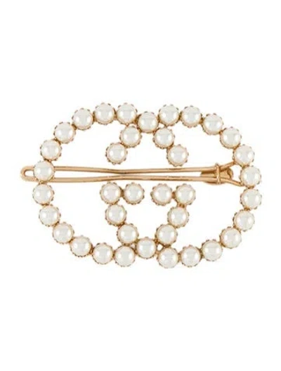 Pre-owned Gucci Faux Pearl Hair Clip In Gold
