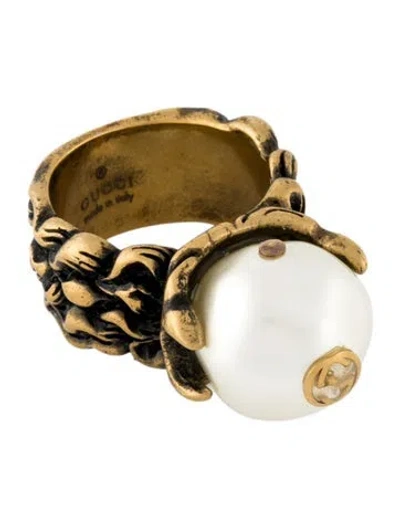 Pre-owned Gucci Faux Pearl Interlocking G Cocktail Ring In Multi