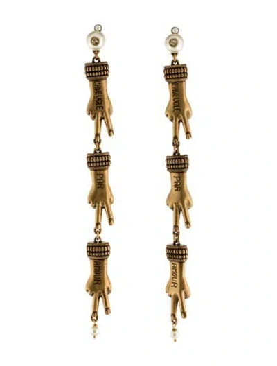 Pre-owned Gucci Faux Pearl L'aveugle Par Amour Hand Earrings In Multi