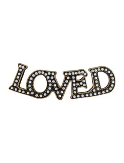 Pre-owned Gucci Faux Pearl 'loved' Climber Earring In Gold