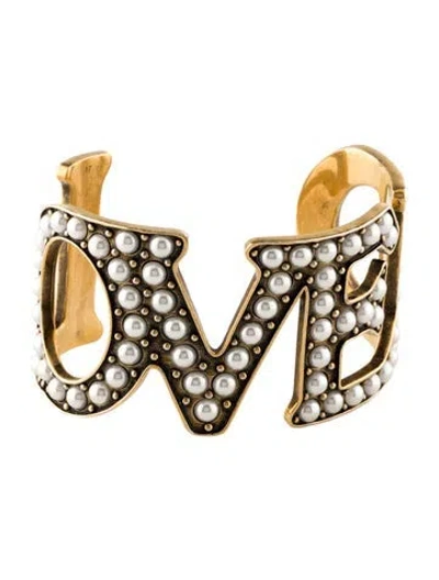 Pre-owned Gucci Faux Pearl 'loved' Cuff Bracelet, 6.5" In Multi