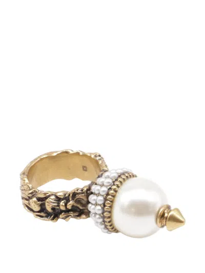 Pre-owned Gucci Faux Pearl Ring In Gold