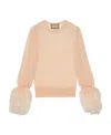 Gucci Feather-trimmed Mohair Sweater In Nude