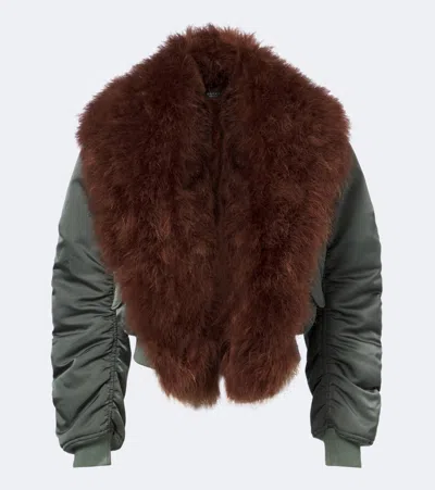 Gucci Feather-trimmed Silk Duchesse Bomber Jacket In Green