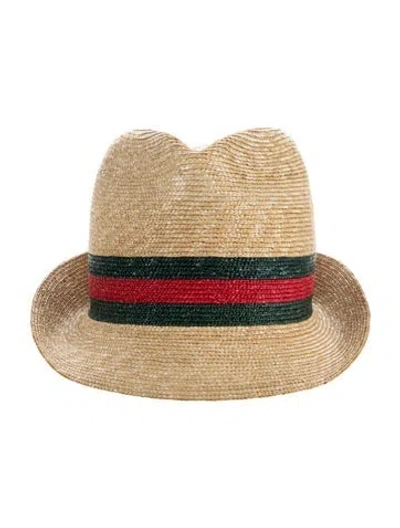 Pre-owned Gucci Fedora Straw Hat In Neutral